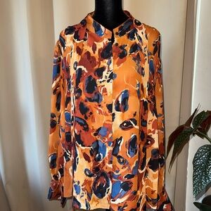 Worthington Multicolor Blouse - Orange, Blue, Black